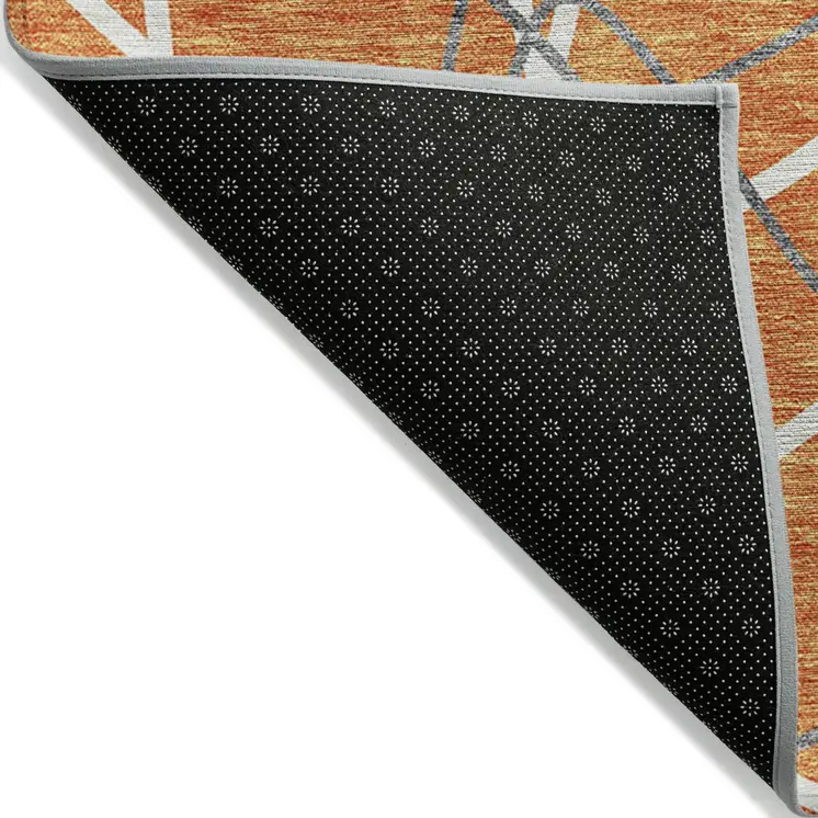 3' X 5' Orange And Ivory Geometric Washable Indoor Outdoor Area Rug