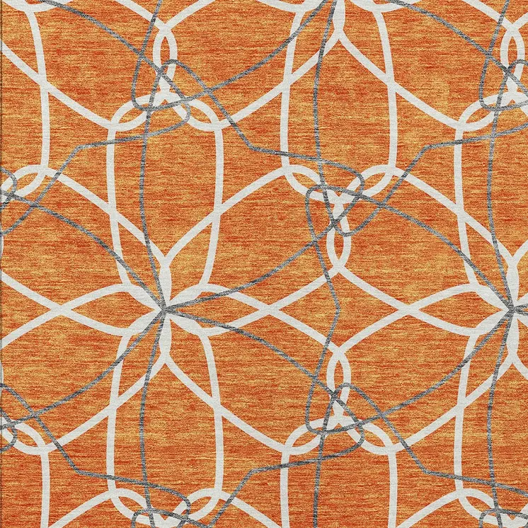 3' X 5' Orange And Ivory Geometric Washable Indoor Outdoor Area Rug