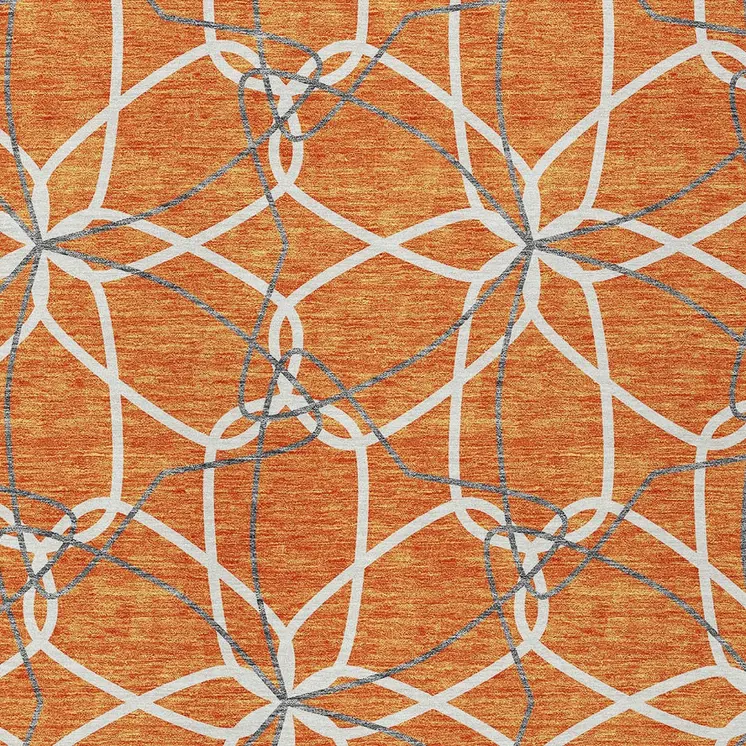 8' X 10' Orange And Ivory Geometric Washable Indoor Outdoor Area Rug