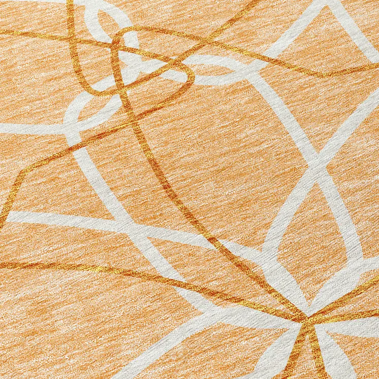8' Peach And Ivory Round Geometric Washable Indoor Outdoor Area Rug