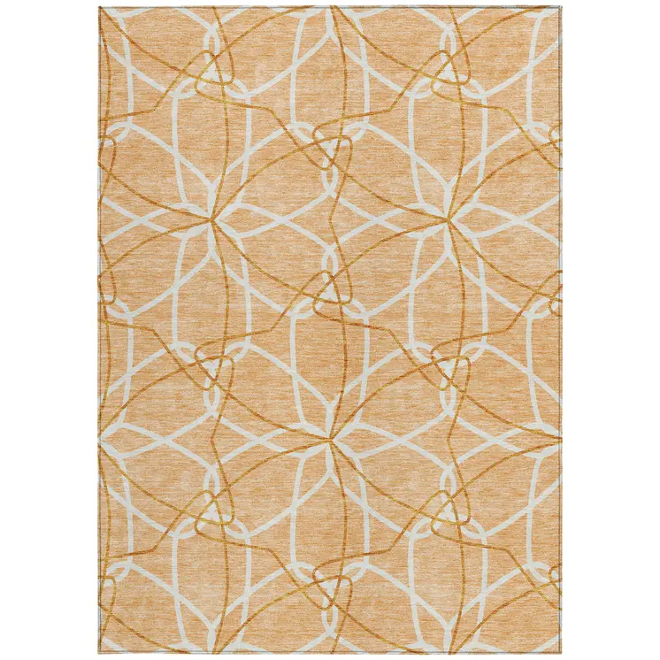 8' X 10' Peach And Ivory Geometric Washable Indoor Outdoor Area Rug