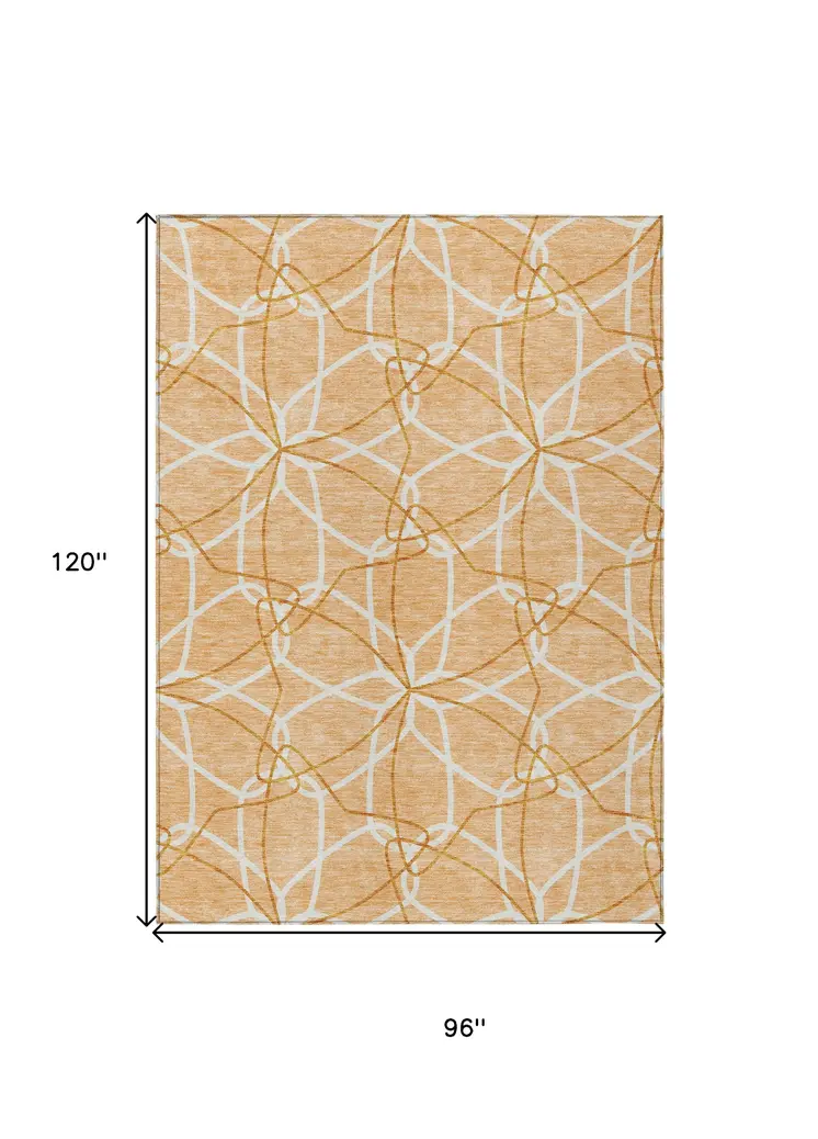 8' X 10' Peach And Ivory Geometric Washable Indoor Outdoor Area Rug