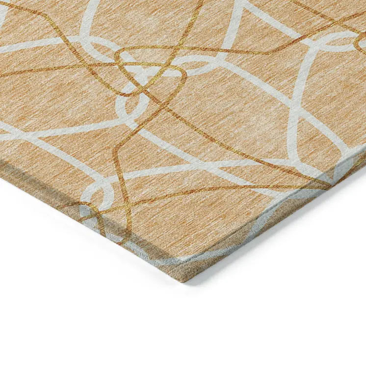 8' X 10' Peach And Ivory Geometric Washable Indoor Outdoor Area Rug