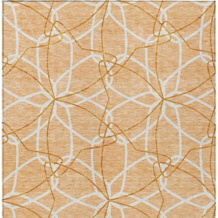 8' X 10' Peach And Ivory Geometric Washable Indoor Outdoor Area Rug