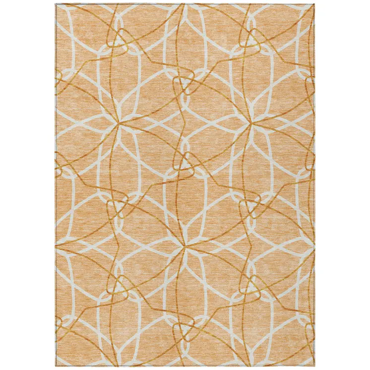 10' X 14' Peach And Ivory Geometric Washable Indoor Outdoor Area Rug