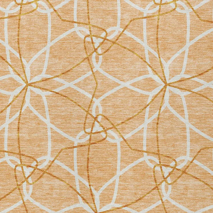 10' X 14' Peach And Ivory Geometric Washable Indoor Outdoor Area Rug