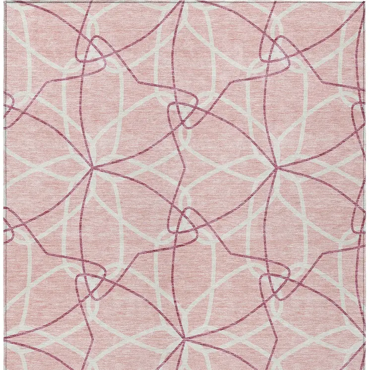 3' X 5' Pink And Ivory Geometric Washable Indoor Outdoor Area Rug