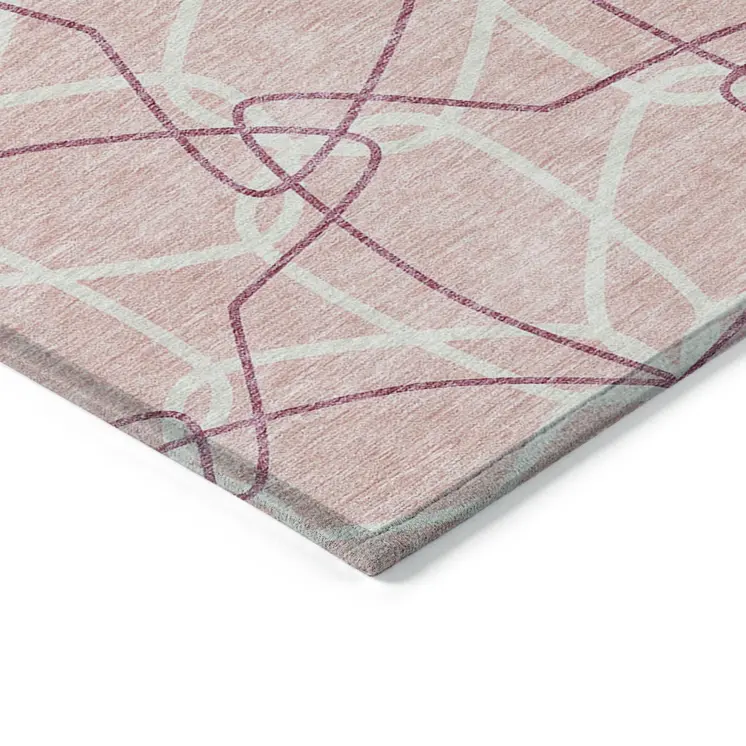 3' X 5' Pink And Ivory Geometric Washable Indoor Outdoor Area Rug