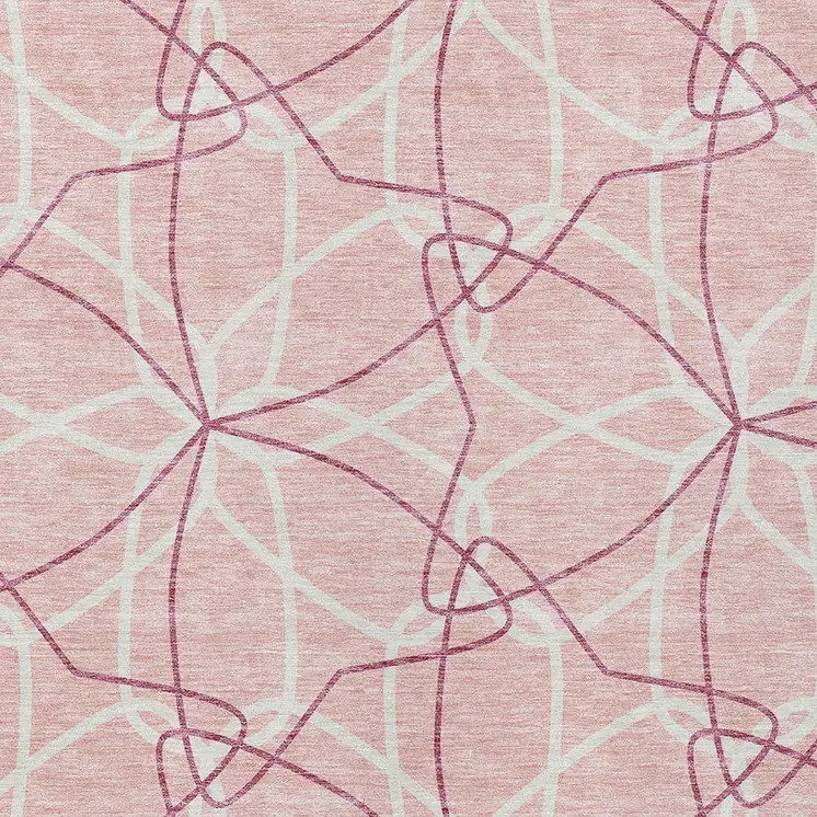 3' X 5' Pink And Ivory Geometric Washable Indoor Outdoor Area Rug