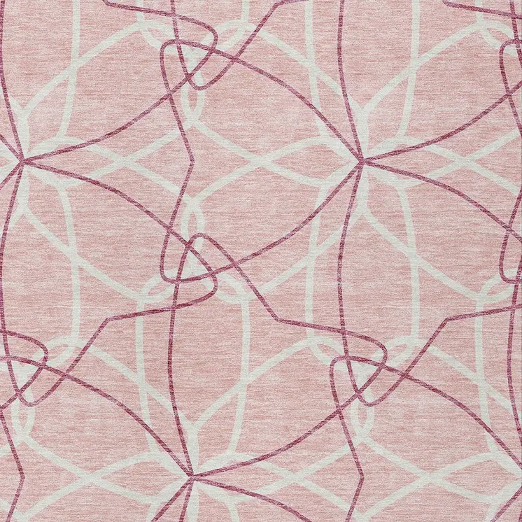 5' X 8' Pink And Ivory Geometric Washable Indoor Outdoor Area Rug