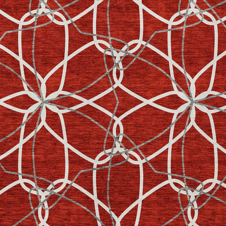 8' X 10' Red And Ivory Geometric Washable Indoor Outdoor Area Rug