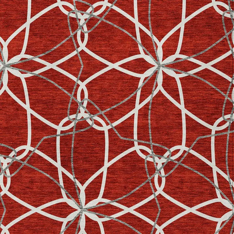 9' X 12' Red And Ivory Geometric Washable Indoor Outdoor Area Rug