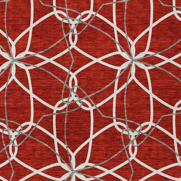 10' X 14' Red And Ivory Geometric Washable Indoor Outdoor Area Rug