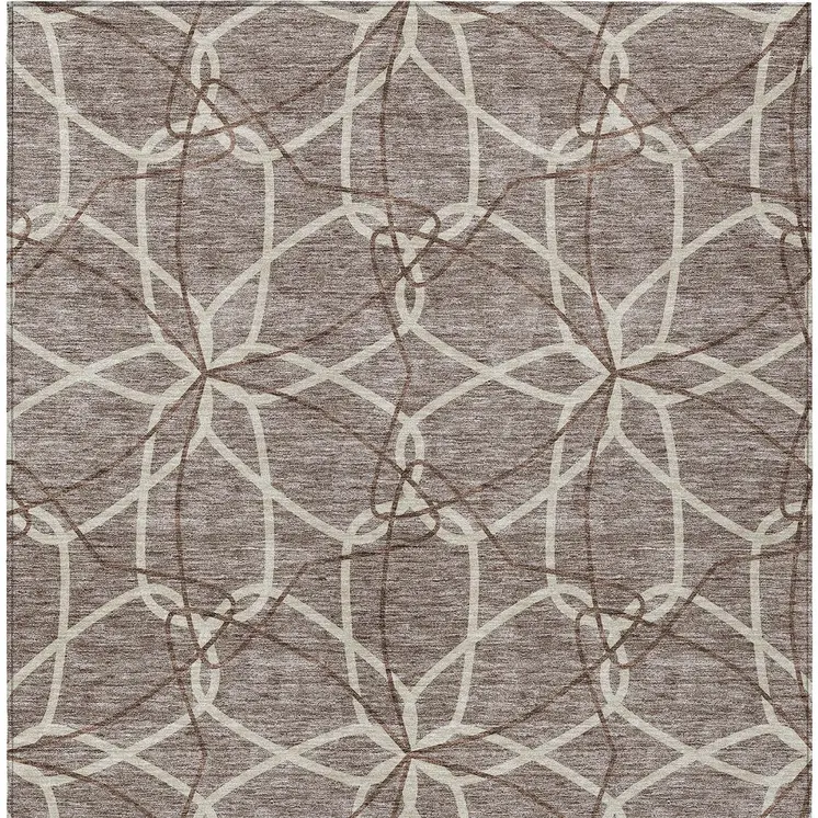 5' X 8' Taupe And Ivory Geometric Washable Indoor Outdoor Area Rug