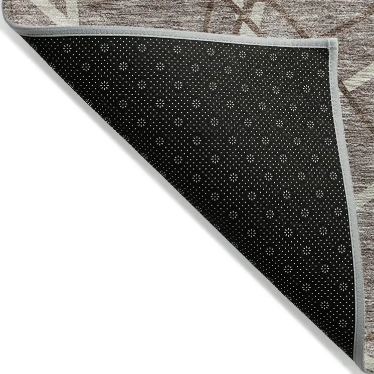 5' X 8' Taupe And Ivory Geometric Washable Indoor Outdoor Area Rug