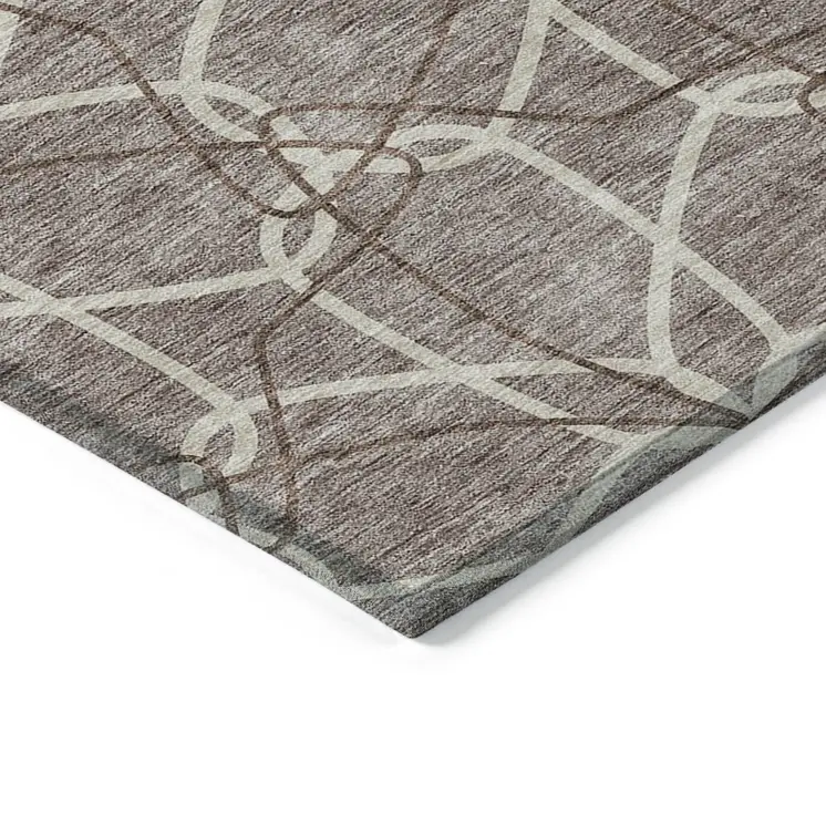 5' X 8' Taupe And Ivory Geometric Washable Indoor Outdoor Area Rug