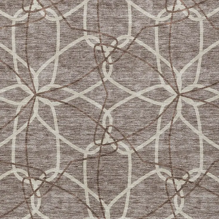 5' X 8' Taupe And Ivory Geometric Washable Indoor Outdoor Area Rug