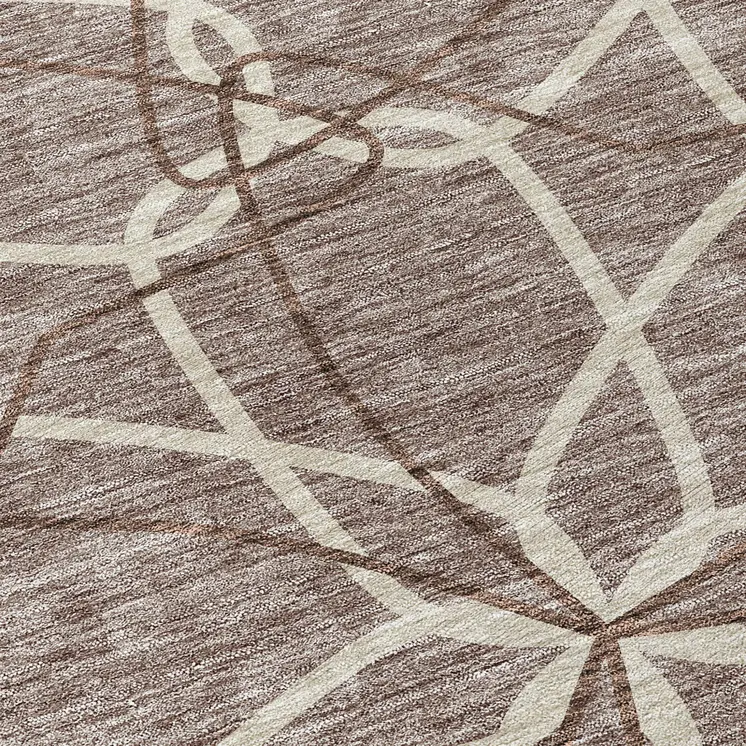 8' Taupe And Ivory Round Geometric Washable Indoor Outdoor Area Rug