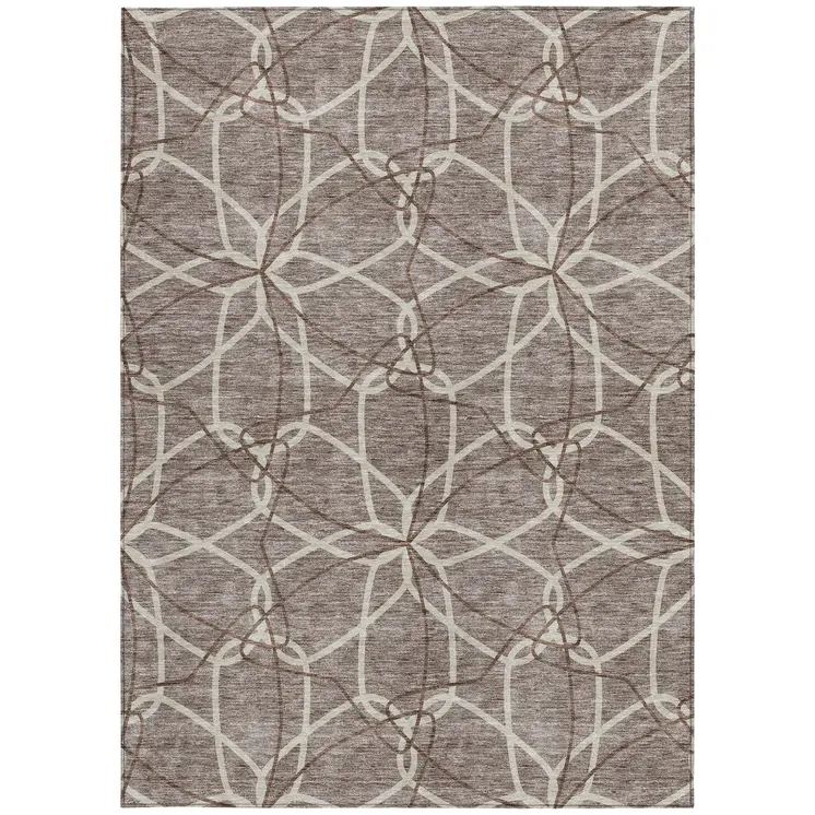 10' X 14' Taupe And Ivory Geometric Washable Indoor Outdoor Area Rug
