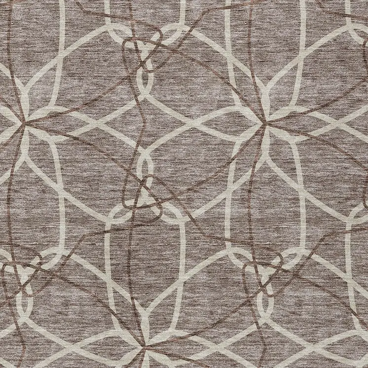 10' X 14' Taupe And Ivory Geometric Washable Indoor Outdoor Area Rug