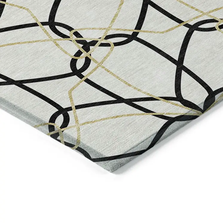3' X 5' White And Black Geometric Washable Indoor Outdoor Area Rug