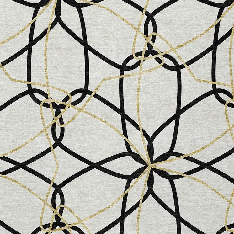 3' X 5' White And Black Geometric Washable Indoor Outdoor Area Rug