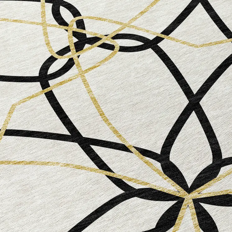3' X 5' White And Black Geometric Washable Indoor Outdoor Area Rug