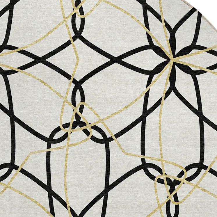 8' White And Black Round Geometric Washable Indoor Outdoor Area Rug