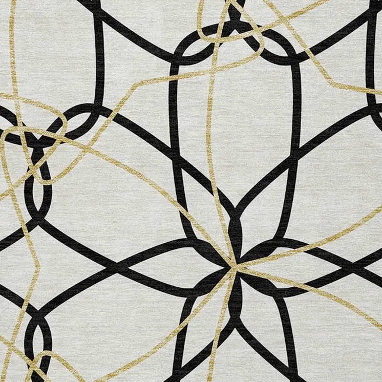 8' X 10' White And Black Geometric Washable Indoor Outdoor Area Rug