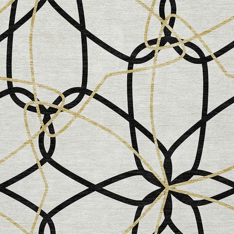 9' X 12' White And Black Geometric Washable Indoor Outdoor Area Rug