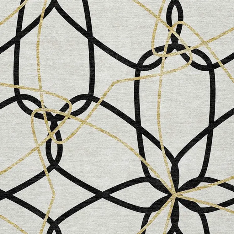 10' X 14' White And Black Geometric Washable Indoor Outdoor Area Rug
