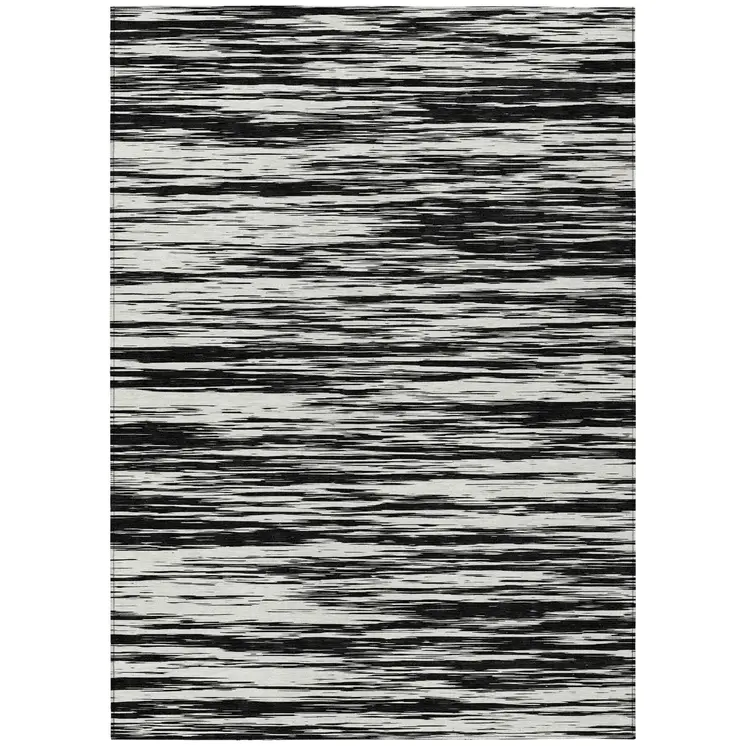 5' X 8' Black And Ivory Abstract Washable Indoor Outdoor Area Rug