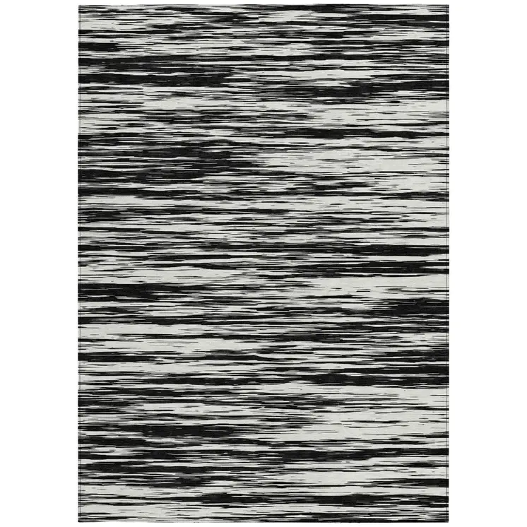 5' X 8' Black And Ivory Abstract Washable Indoor Outdoor Area Rug