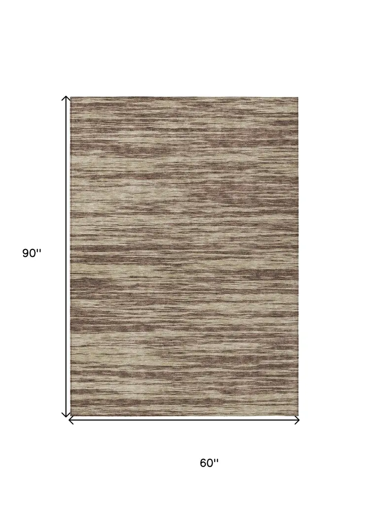 5' X 8' Brown And Beige Abstract Washable Indoor Outdoor Area Rug