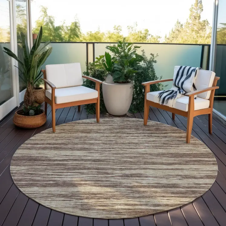 8' Brown And Beige Round Abstract Washable Indoor Outdoor Area Rug