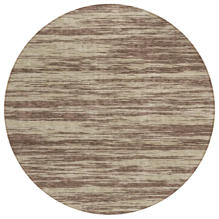 8' Brown And Beige Round Abstract Washable Indoor Outdoor Area Rug