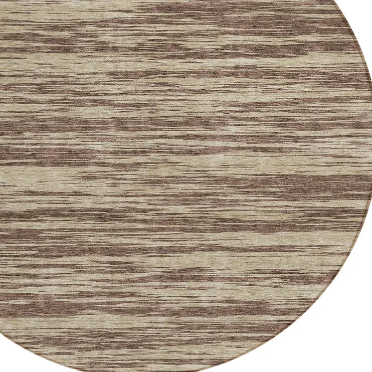 8' Brown And Beige Round Abstract Washable Indoor Outdoor Area Rug