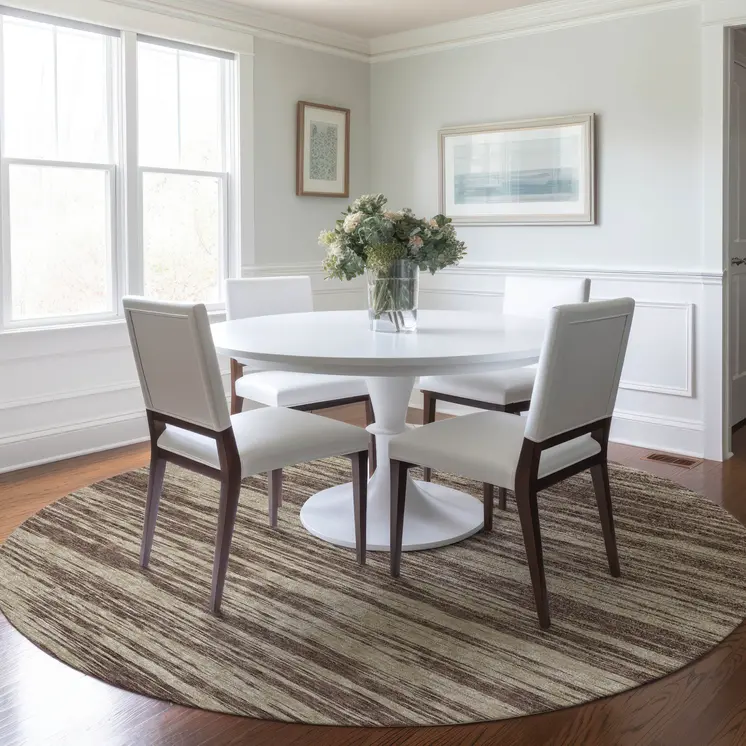 8' Brown And Beige Round Abstract Washable Indoor Outdoor Area Rug