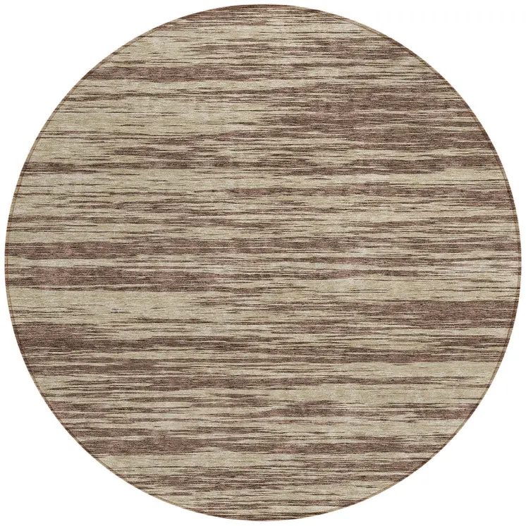 8' Brown And Beige Round Abstract Washable Indoor Outdoor Area Rug