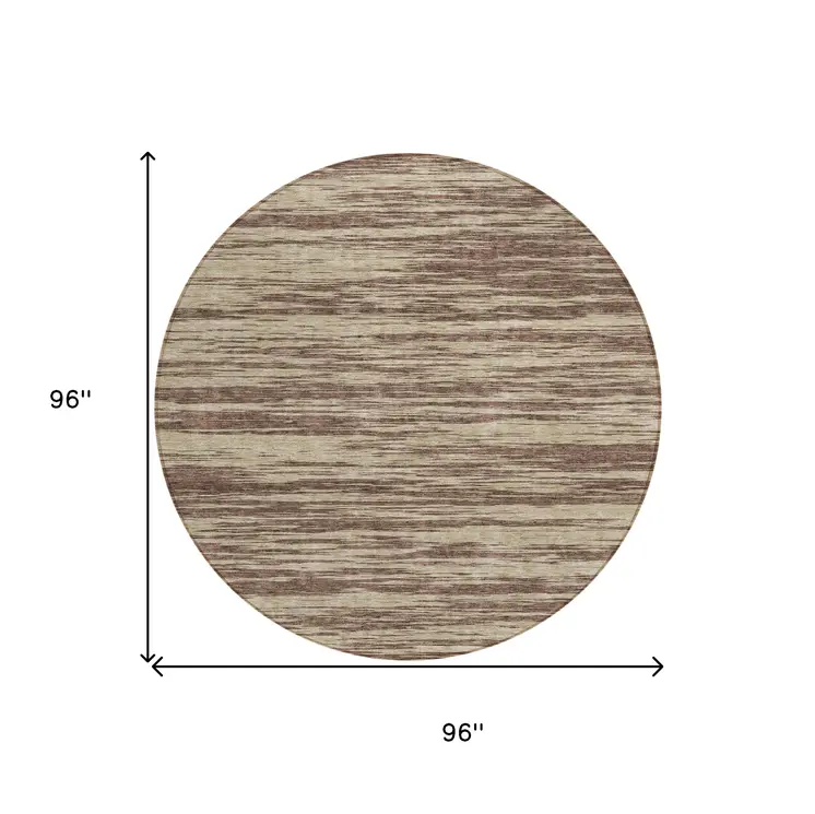 8' Brown And Beige Round Abstract Washable Indoor Outdoor Area Rug