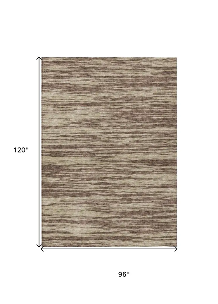 8' X 10' Brown And Beige Abstract Washable Indoor Outdoor Area Rug