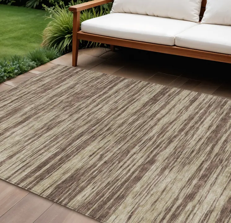 8' X 10' Brown And Beige Abstract Washable Indoor Outdoor Area Rug