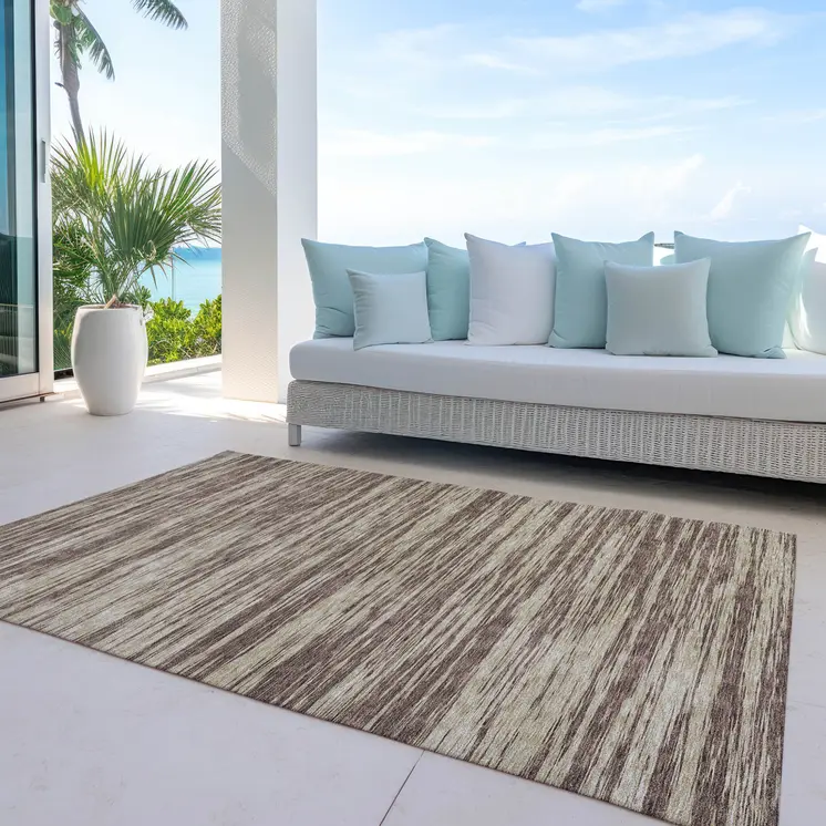 8' X 10' Brown And Beige Abstract Washable Indoor Outdoor Area Rug