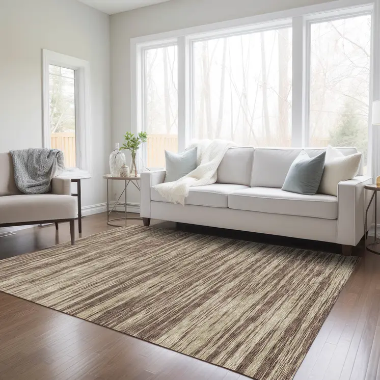 8' X 10' Brown And Beige Abstract Washable Indoor Outdoor Area Rug