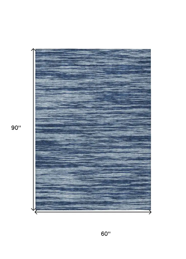 5' X 8' Blue And Navy Blue Abstract Washable Indoor Outdoor Area Rug