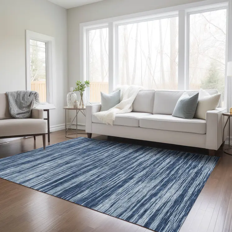 5' X 8' Blue And Navy Blue Abstract Washable Indoor Outdoor Area Rug