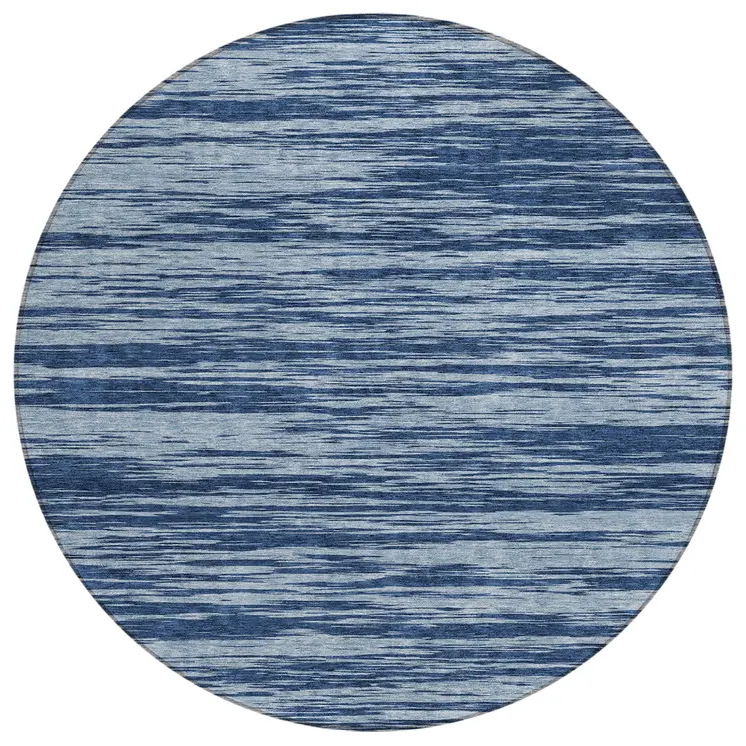 8' Blue And Navy Blue Round Abstract Washable Indoor Outdoor Area Rug