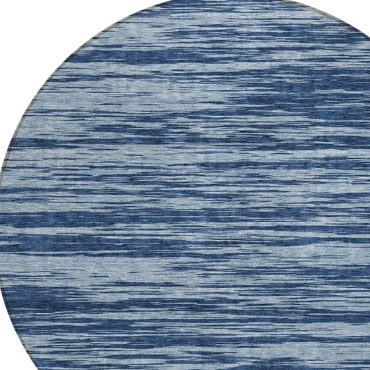 8' Blue And Navy Blue Round Abstract Washable Indoor Outdoor Area Rug