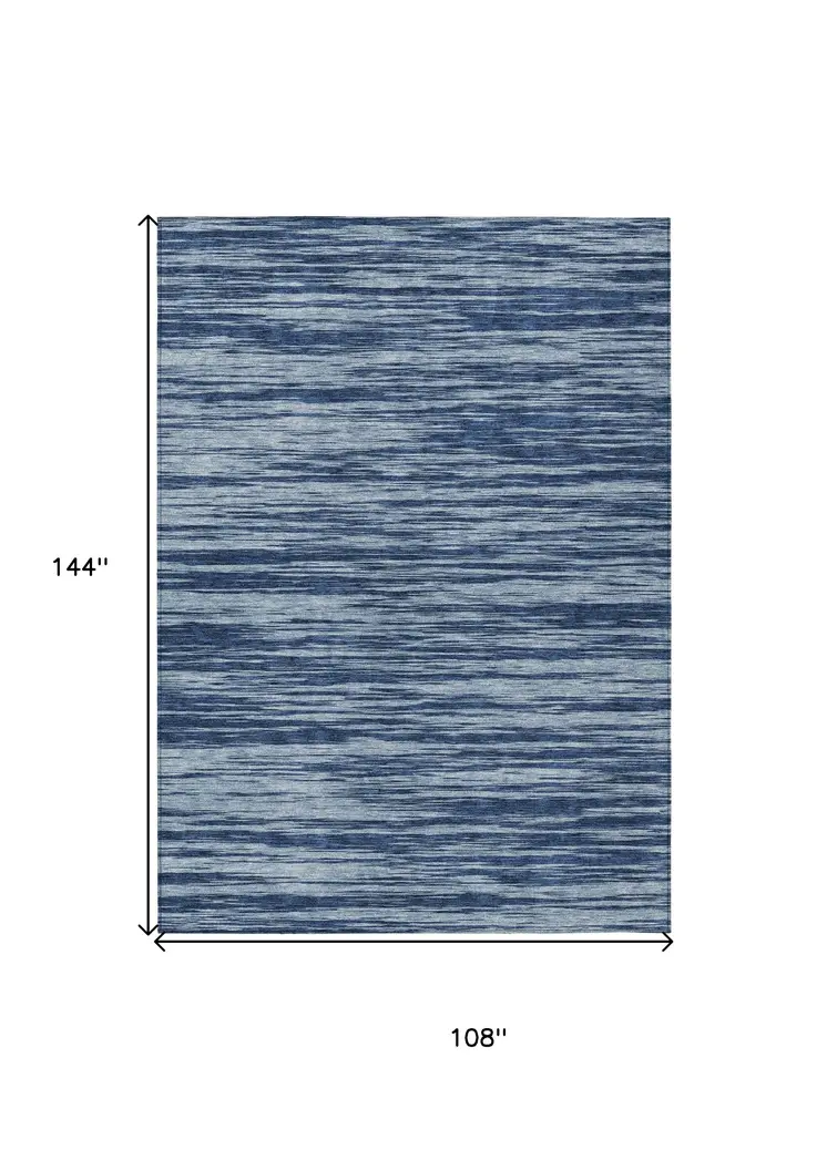 9' X 12' Blue And Navy Blue Abstract Washable Indoor Outdoor Area Rug