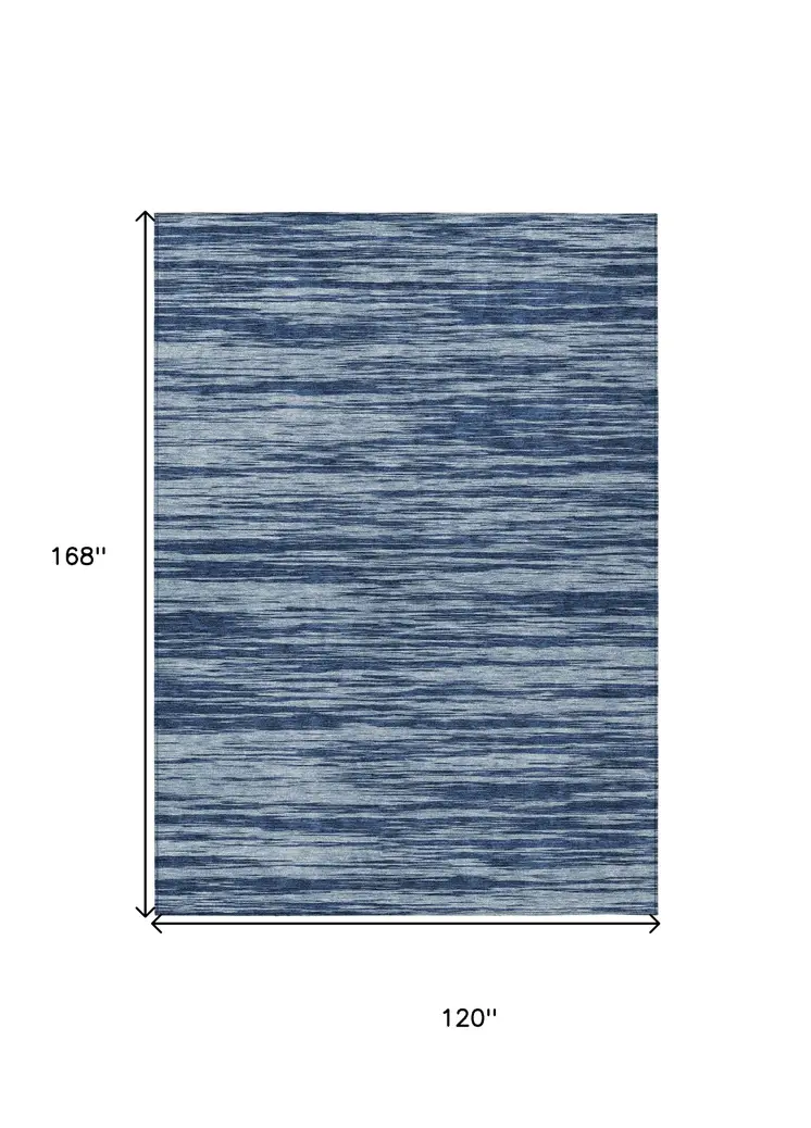 10' X 14' Blue And Navy Blue Abstract Washable Indoor Outdoor Area Rug